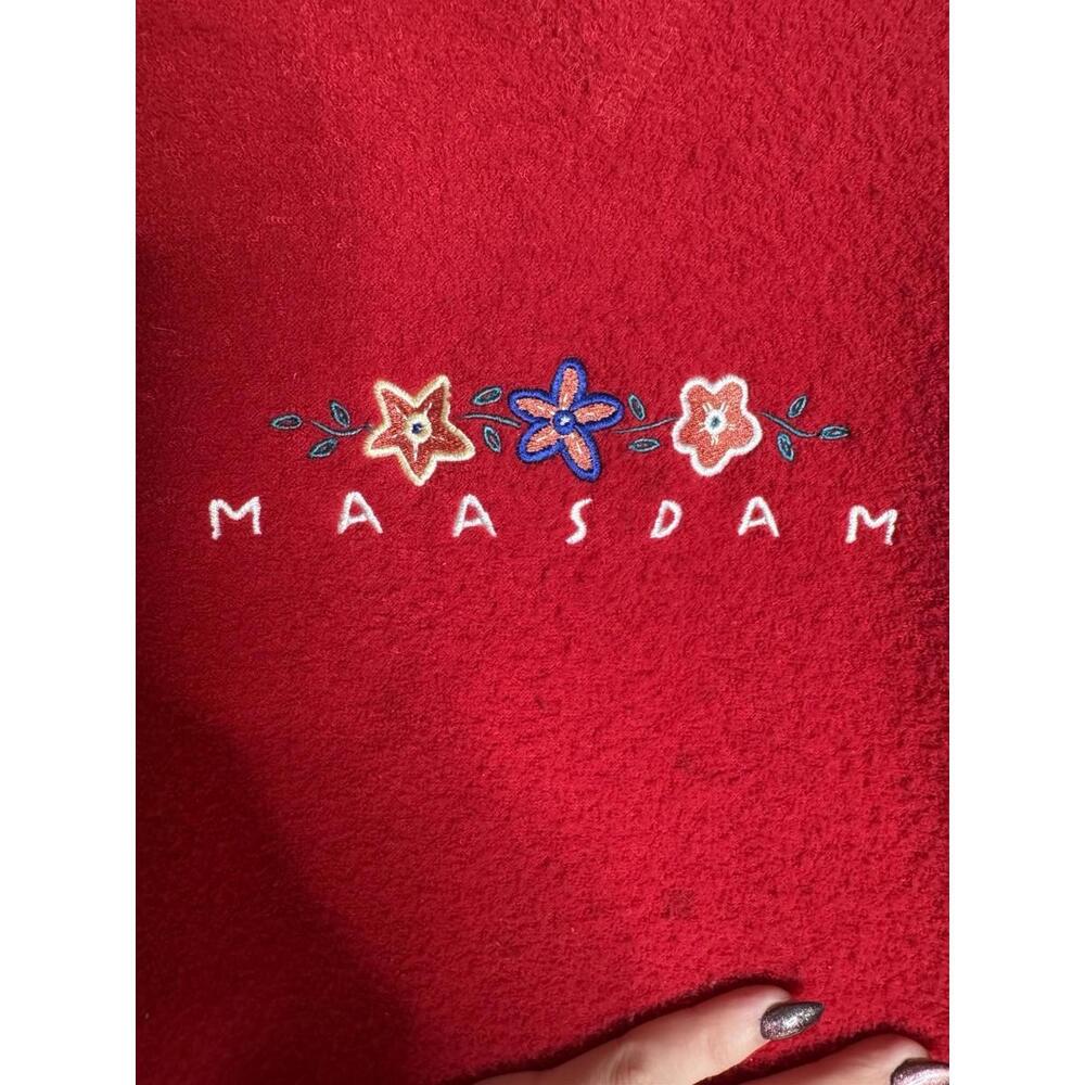 VTG Red Floral Embroidered Fleece Sweatshirt Maasdam Cottagecore Cozy Nordic
